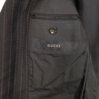 GUCCI グッチ ウール チェーンストライプ シングル3Bジャケット パンツ スーツ ブラック ベルベットカラー Size 50 福生店