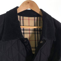 BURBERRY LONDON バーバリー キルティングジャケット ブラック スナップボタン 襟コーデュロイ 裏地ノバチェック Size XL-REG 福生店