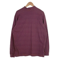 80's STUSSY ステューシー モックネック ボーダーポケットロングスリーブTシャツ ブラウン ネイビー USA製 黒タグ Size L 福生店