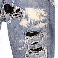 INNOCENCENYC イノセンスニューヨーク ダメージ加工 デストロイレザー デニムパンツ ライトブルー リーバイスリメイク INDELE01 Size 33 福生店