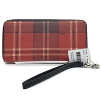COACH コーチ CC335 PVCレザー チェック柄 ラウンドファスナーウォレット 長財布 レッド ストラップ 福生店