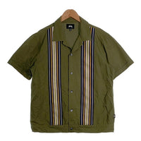 STUSSY ステューシー STRIPED KNIT PANEL SHIRT ストライプ ニットパネル シャツ 半袖 シャツ カーキ Size M 福生店