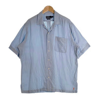 90`s Polo Ralph Lauren ポロ ラルフローレン CALDWELL リネン シルク オープンカラーシャツ 半袖 ライトブルー 裾ポニー刺繡 Size L 福生店