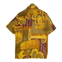 70's NAPILI ナピリ オープンカラーコットンシャツ イエロー 総柄 アロハ Size M 福生店