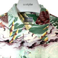 SUN SURF サンサーフ SS38415 MUSA-SHIYA アロハシャツ SPECIAL EDITION THE EAGLE HAS LANDED 和柄 鷹 海 波 グリーン sizeM 瑞穂店