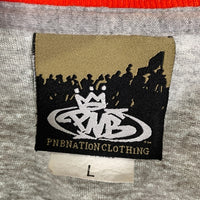 90's PNB NATION CLOTHING ピーエヌビー リンガーTシャツ プリント グレー オレンジ USA製 Size L 福生店