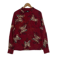 STUSSY ステューシー レーヨン オープンカラーロングスリーブシャツ バタフライプリント ボルドー Size M 福生店