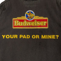 90's Budweiser バドワイザー YOUR PAD OR MINE? スリーフロッグス プリントTシャツ フェードブラック Changes USA製 1995コピーライト Size XL 福生店