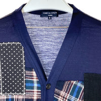 COMME des GARCONS HOMME コムデギャルソンオム HN-T015 AD2014 ウール フランネルパッチワーク カーディガン ネイビー sizeS 瑞穂店