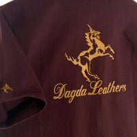 Dagda Leathers ダグダレザーズ プリント ポケットTシャツ 袖刺繡 ダークパープル 旧マッコイ 滝沢氏 Size M 福生店