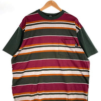 80's STUSSY ステューシー マルチボーダー ポケットTシャツ グリーン 片面 USA製 黒タグ Size L 福生店