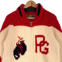 CANADIAN SWEATER カナディアンセーター ボクシング柄 ジップアップ カウチンセーター レッド Size 40 福生店