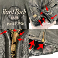 Hard Rock Cafe ハードロックカフェ PITTSBURGH ジップアップ レザージャケット ブラック 刺繡 Size XL 福生店