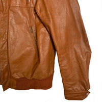 80's Sears シアーズ ジップアップ レザージャケット ブラウン 裾リブ ウールチェックライナー Size 44 X-TALL 福生店