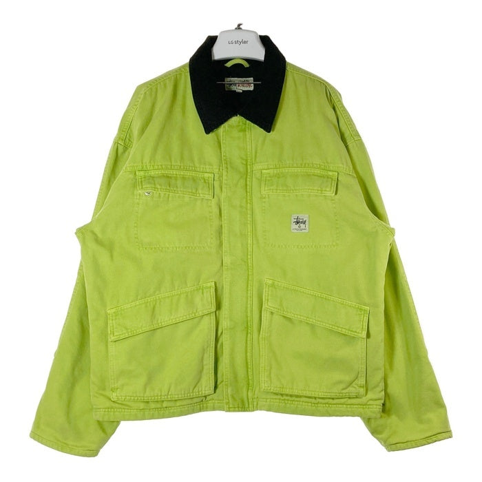 STUSSY ステューシー WASHED CANVAS SHOP JACKET ネオンイエロー