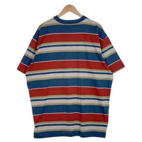 80's STUSSY ステューシー マルチボーダー ポケットTシャツ 裾クラウンロゴ刺繡 ブルー USA製 黒タグ Size XL 福生店