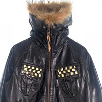 Schott ショット ファーフード レザーライダースジャケット リブ ブラック 牛革 3161012 Size M 福生店