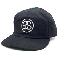 80's~ STUSSY ステューシー SSリンク刺繡 ウール5パネルキャップ スナップバック ブラック グリーン 黒タグ オールド USA製 福生店