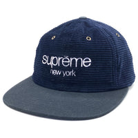 SUPREME シュプリーム Classic Logo Corduroy 6-Panel クラシックロゴ コーデュロイ 6パネルキャップ ネイビー ブラック 福生店