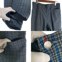 80's STUSSY ステューシー コットン チェック柄 1タックスラックス パンツ グリーン ブルー USA製 黒タグ Size 32 福生店