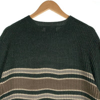 90's STUSSY ステューシー アクリルウール Vネック ボーダーニットセーター グリーン 中国製 紺タグ デッドストック Size L 福生店
