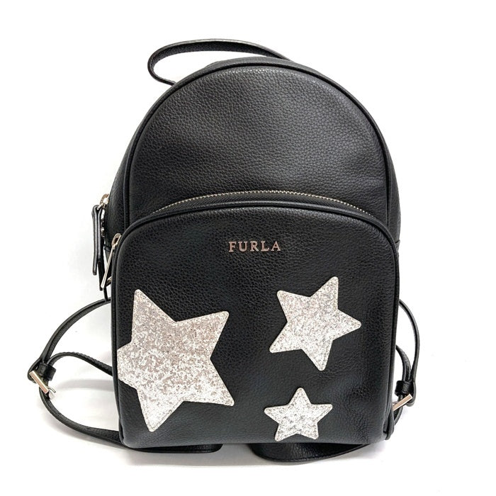 美品　FURLA／フルラ　Frida スター レザーリュック　Black FURLA フルラ frida スパンコールスターレザーリュック ブラック