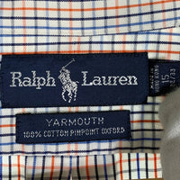 Ralph Lauren ラルフローレン YARMOUTH ボタンダウンチェックシャツ コットンピンポイントオックスフォード ホワイト オレンジ Size 15 福生店