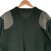 HUNTING WORLD ハンティングワールド Vネック ウールニットセーター ショルダー エルボーパッチ グリーン UK製 Size XL 福生店
