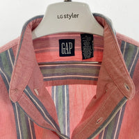 GAP ギャップ OLD ボタンダウン オックスフォード 半袖シャツ ドミニカ共和国製 ストライプ ピンク sizeXL 瑞穂店