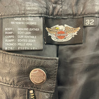 HARLEY DAVIDSON ハーレーダビッドソン 5ポケット レザーパンツ 裾切りっぱなし ブラック size32 瑞穂店