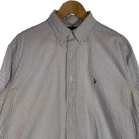 Ralph Lauren ラルフローレン YARMOUTH ボタンダウン ストライプシャツ ホワイト ライトブルー コットンオックスフォード Size 16 1/2 福生店