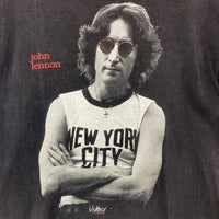 90-00's John Lennon ジョンレノン NEW YORK CITY プリントTシャツ ブラック 1996コピーライト 袖裾ダブル Size L 相当 瑞穂店