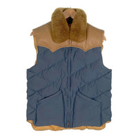 Cushman クッシュマン N/C クロス ダウンベスト レザーヨーク 襟ボア ブルー ブラウン 21133 Size M 福生店