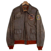 AVIREX アヴィレックス A-2 フライトジャケット アンティークレザー ブラウン パッチ プリント 6121013 Size 42 福生店