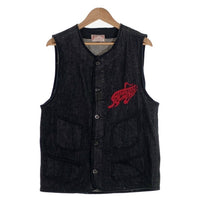 One Piece Of Rock ワンピースオブロック ブラックデニム ベスト 月桂樹ボタン サンタクルーズ刺繡 激レア Size XL 福生店