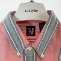 GAP ギャップ OLD ボタンダウン オックスフォード 半袖シャツ ドミニカ共和国製 ストライプ ピンク sizeXL 瑞穂店
