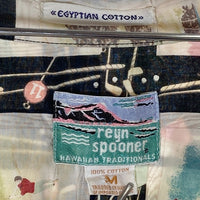 Reyn Spooner レインスプーナー 80's~90's ダイヤモンドヘッドタグ コットン アロハシャツ ホワイトxブラック sizeM 瑞穂店