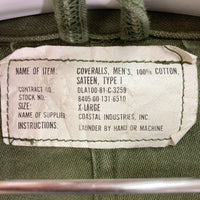 US ARMY アメリカ軍 DLA100-81-C-3259 81年会計 OG-107 コットンサテン オーバーオール オリーブ sizeXL 瑞穂店