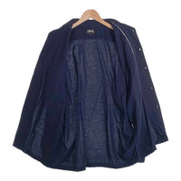 80's STUSSY ステューシー コットン オープンカラーフランネルシャツ プレーン ネイビー USA製 黒タグ Size L 福生店