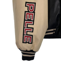 90's pellepelle ペレペレ オールレザースタジャン ジップアップ ブラック クリーム ワッペン Size XL 福生店