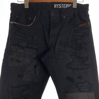 HYSTERIC GLAMOUR ヒステリックグラマー ブラックデニムパンツ スタッズ ダメージ/リペア加工 02191AP09 Size 30 福生店