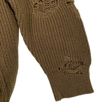 NEIGHBORHOOD ネイバーフッド 21SS SAVAGE . CREW / CA-KNIT LS ダメージ加工 クルーネックセーター カーキ コットン アクリル 211FUNH-KNM01 Size XL 福生店