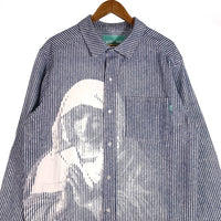 BRIGADE コットン ストライププリント 長袖シャツ ブルー 厚手 Size L 福生店