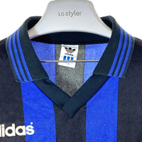 adidas アディダス デサント ストライプ 長袖ゲームシャツ ブルー×ブラック sizeM-L 瑞穂店