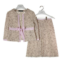 M'S GRACY エムズグレイシー ツィード ノーカラージャケット スカート セットアップ ピンクベージュ size38 瑞穂店