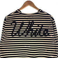 OFF-WHITE オフホワイト 15AW オーバーサイズ ボーダーロングスリーブTシャツ ダメージ加工 ブラック ホワイト イーストランド Size M 福生店