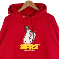FR2 エフアールツー ロゴプリント プルオーバースウェットパーカー レッド 袖プリント Size L 福生店