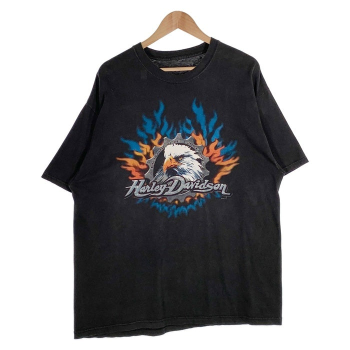 00's HARLEY-DAVIDSON ハーレーダビッドソン イーグル フレイム プリントTシャツ ブラック 2002 コピーライト Size XL  相当 福生店