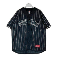 Supreme シュプリーム 22SS Rhinestone Stripe Baseball Jersey ラインストーン ベースボールシャツ ブラック sizeL 瑞穂店