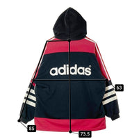 adidas アディダス デサント製 カラー切替 プルオーバーパーカー ブラックxレッド sizeM-L★汚れ有 瑞穂店